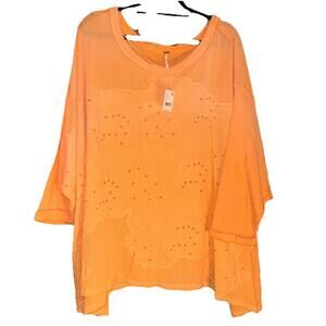 FREE PEOPLE Palm Tree Dreams Oversized Eyelet Tunic in Peach Orange Size L